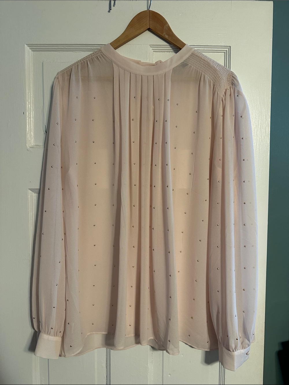 Ann Taylor Women’s Sheer Blouson Long-Sleeve Top - Blush Pink